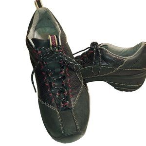 Jambu Womens Shoe Size 9.5M Black Leather Lace Up Low Top Red top Stitching